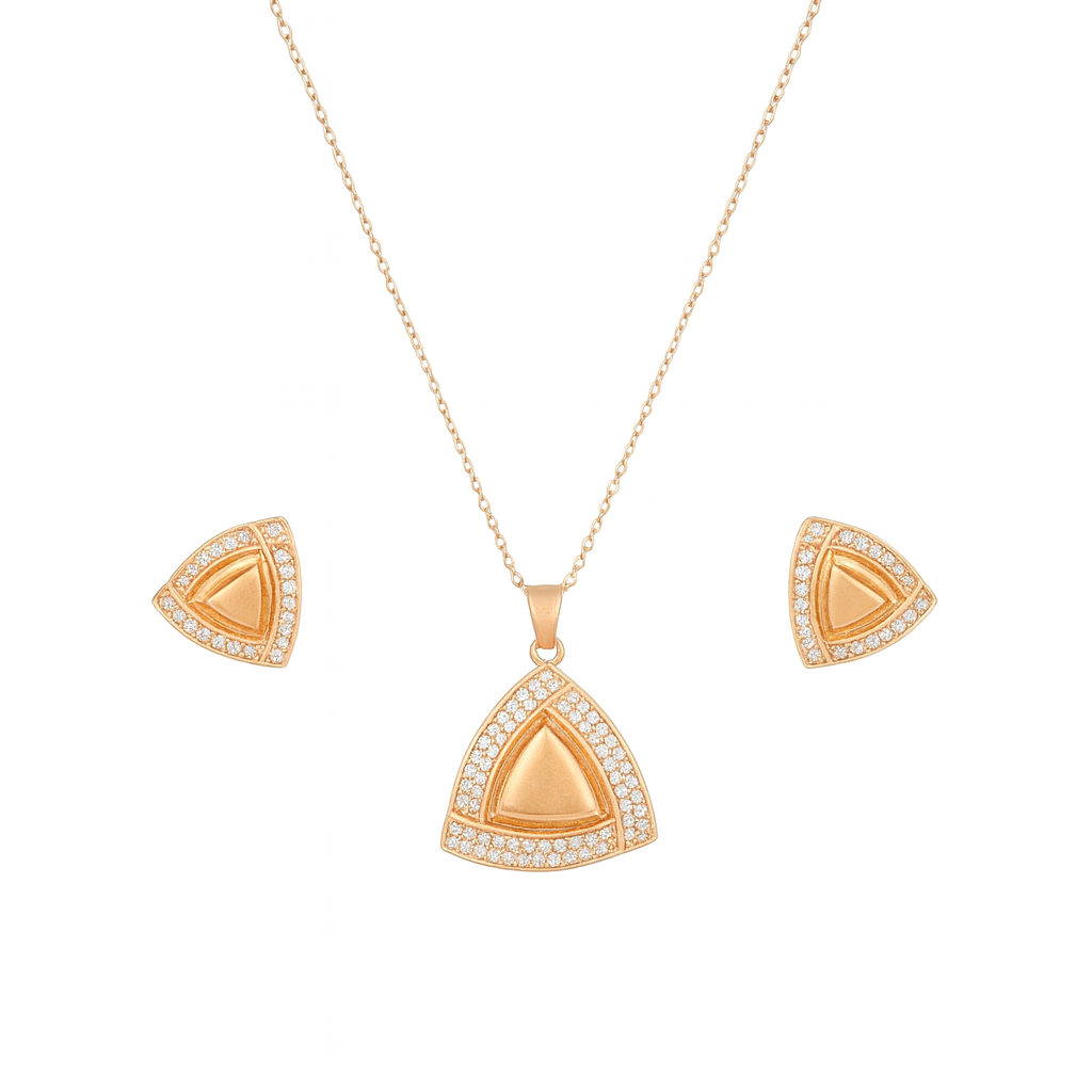 nilu's collection Rose Gold-Plated Geometric Pendant & Stud Earrings Set for Women | gift for her | gift for women & girl