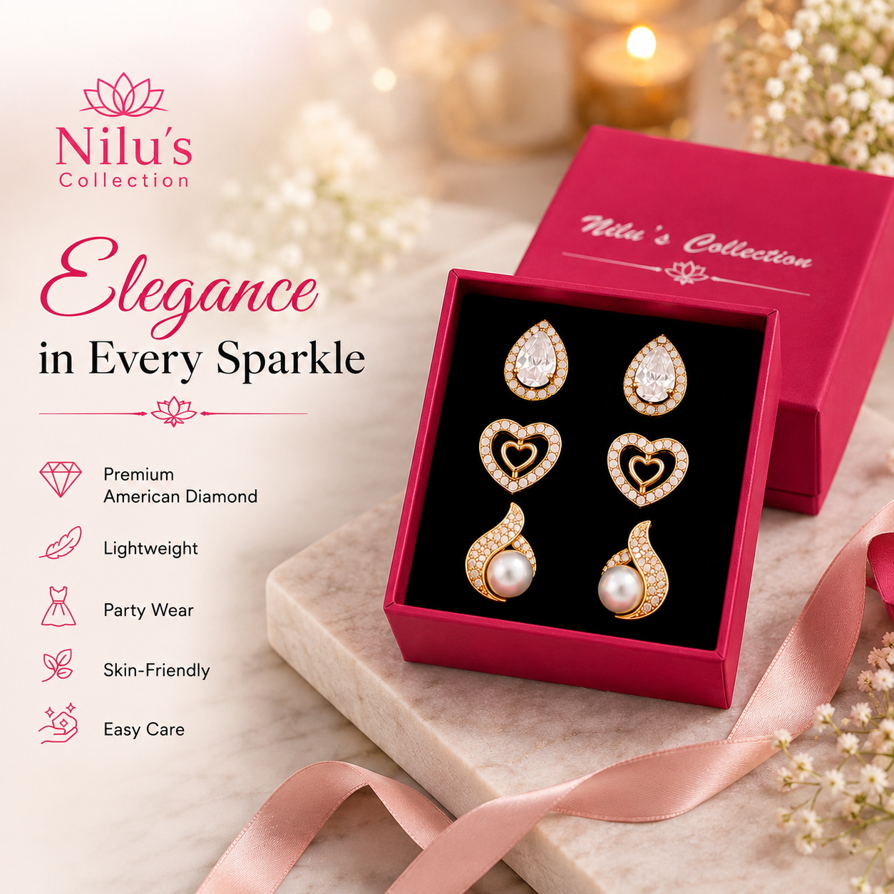 Weekly Rotation Studs| Rose Gold Plated Stud Earrings With AD Stone| Value Set For Women And Girls