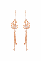 Rose Gold Plated Long Earrings, American Diamond Studded Lightweight Danglers Drop Earrings for Women and Girls (Swan)