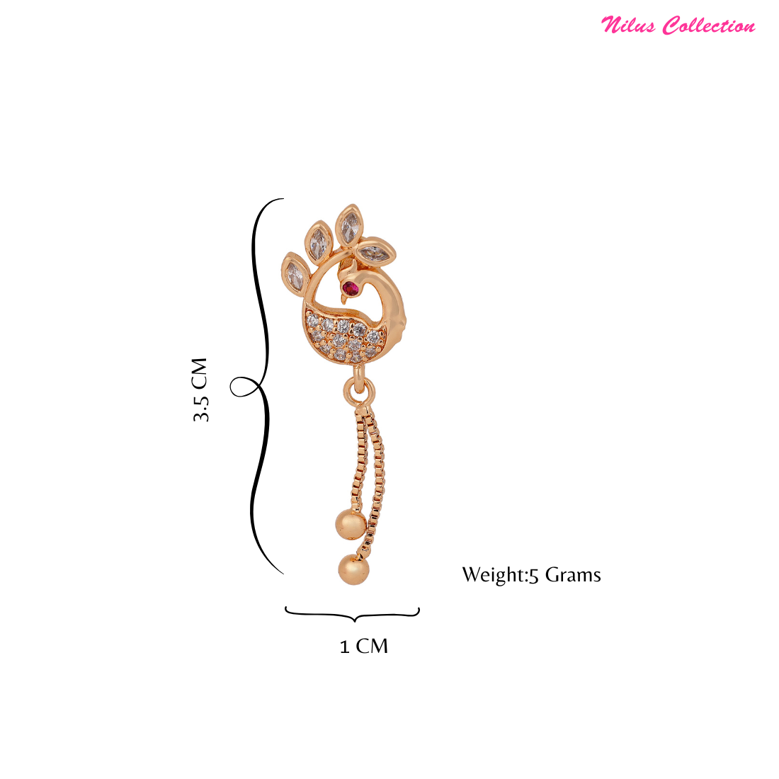 Rose Gold Plated Long Earrings, American Diamond Studded Lightweight Danglers Drop Earrings for Women and Girls (peacock)