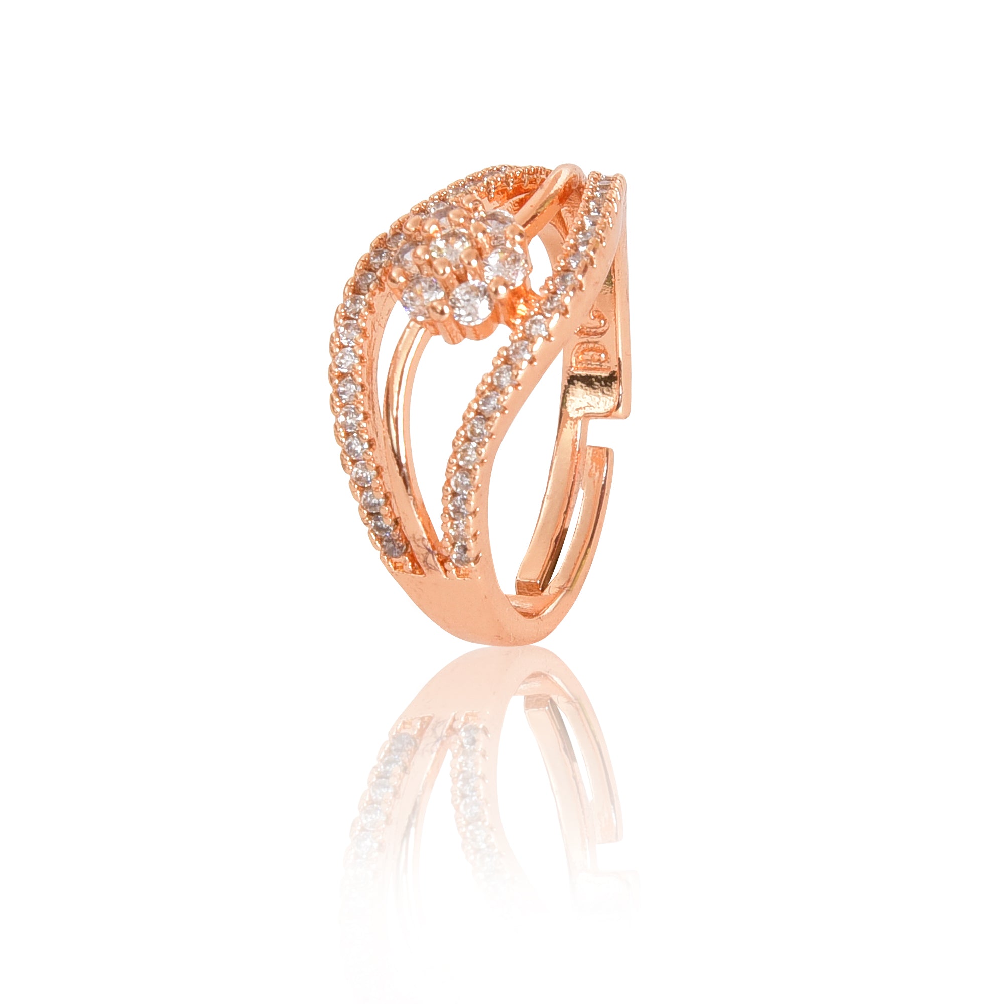 Rose Gold Plated | Adjustable| American Diamond Studded | Finger Ring for Women and Girls, Style 1