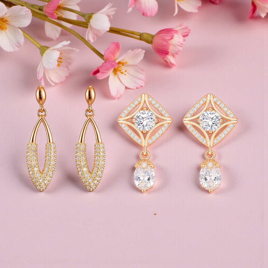 Subtle Duo Value Set| Rose Gold Plated Stud Earring, Pendant and Tennis Bracelet Set For Women And Girls