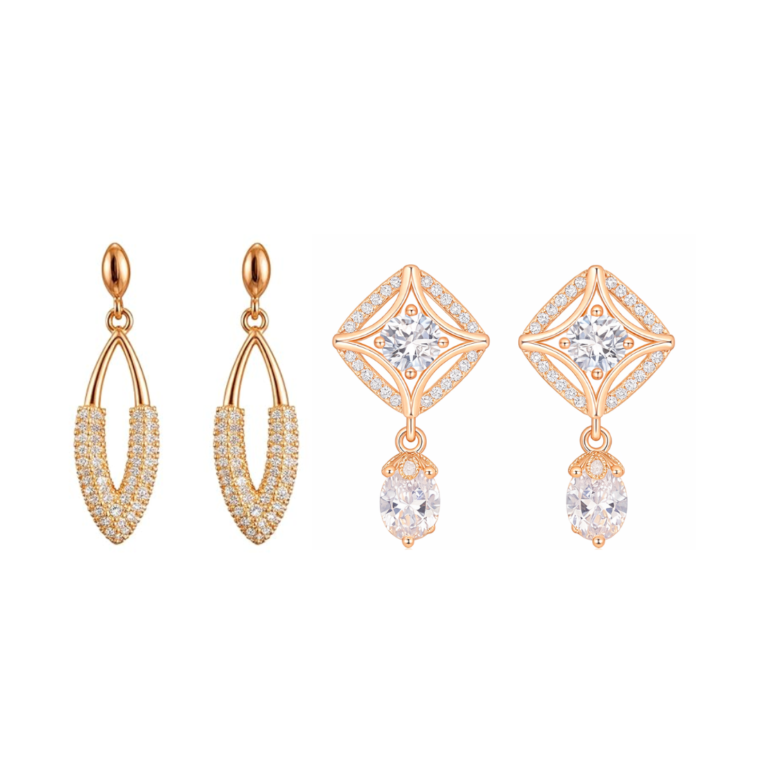 Subtle Duo Value Set| Rose Gold Plated Stud Earring, Pendant and Tennis Bracelet Set For Women And Girls