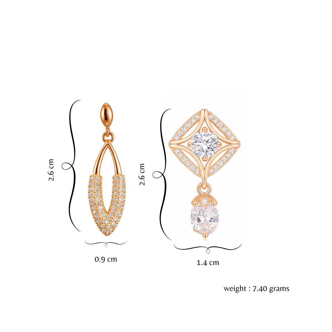 Subtle Duo Value Set| Rose Gold Plated Stud Earring, Pendant and Tennis Bracelet Set For Women And Girls