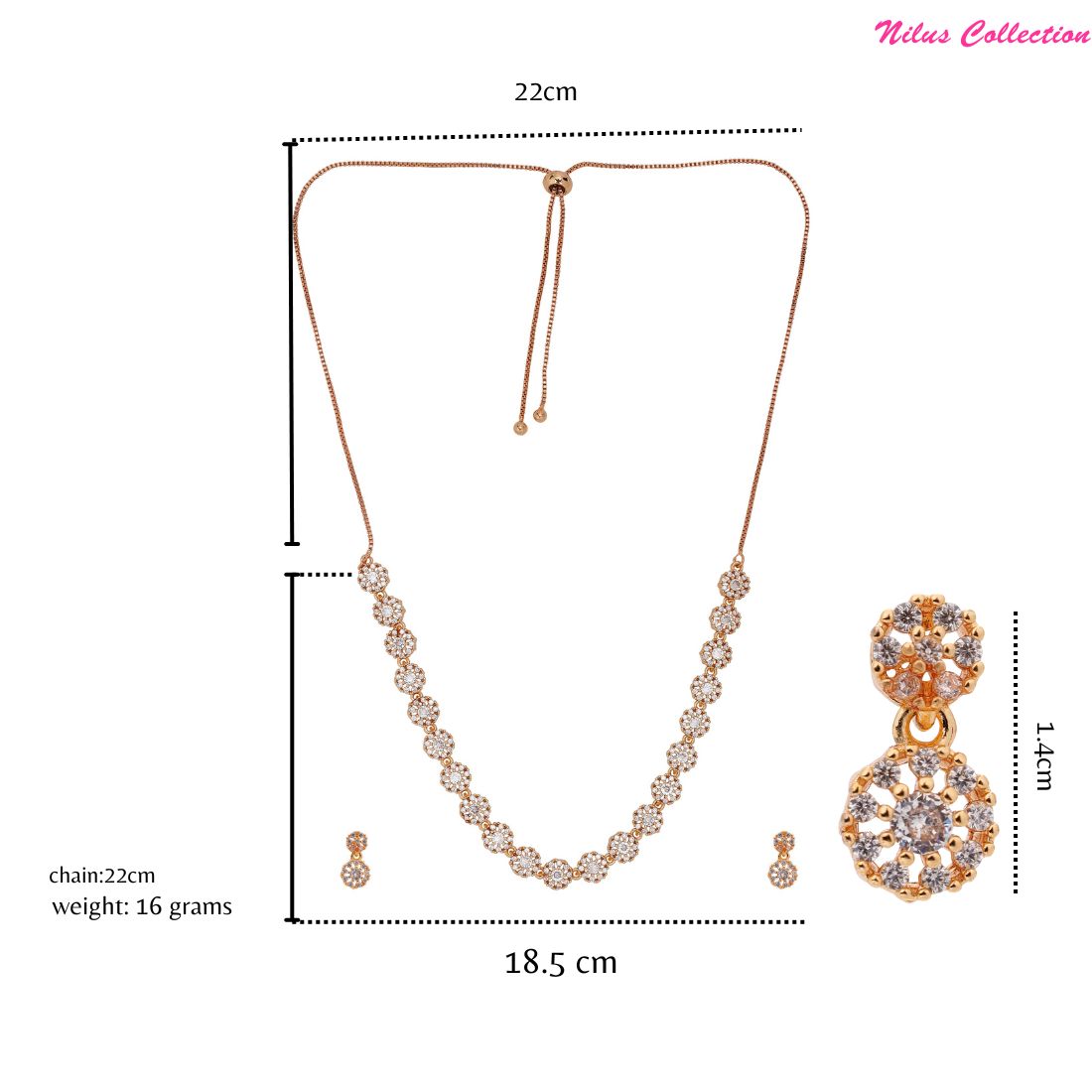 Rose Gold Plated AD Stone Necklace And Pair Of Earrings Jewelry Set for Women | Special Occasions, Wedding, Engagement, Dating | Anti Tarnish | Gift for Her