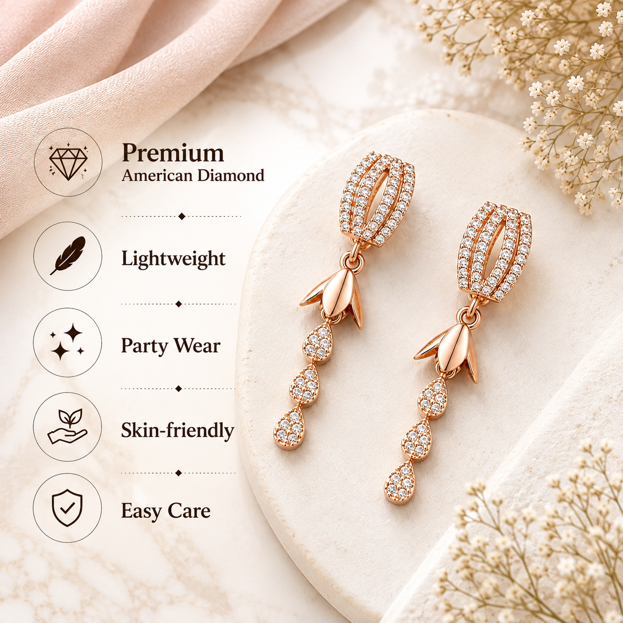 Rose Gold Jhumki Drop Earrings for Women