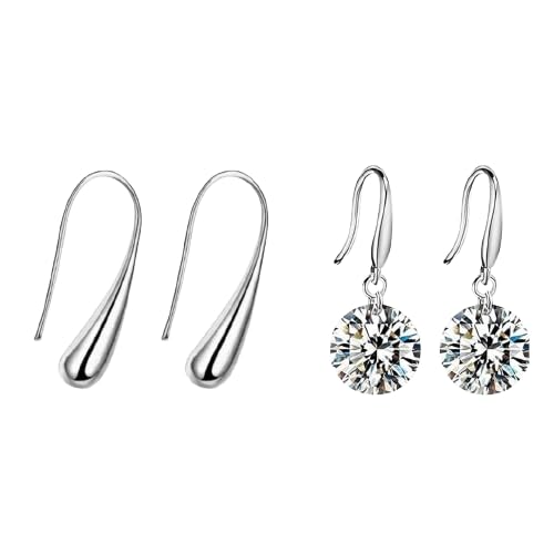 Tender Touch Duo Water Drop Studs and Crystal Hanging Earrings Value Set For Girls