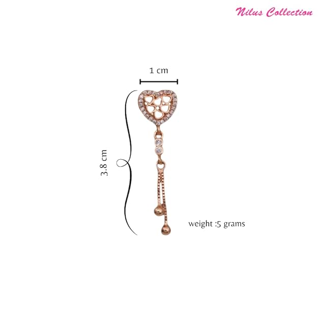 Rose Gold Plated Heart Design Dangling Earrings with American Diamond Stones For Women And Girls