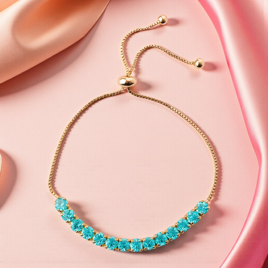 Trendy Tennis Adjustable Bracelet With American Diamond For Women & Girls | Anti- Tarnish | Anti- Allergy |Daily Wear (Ocean Blue)