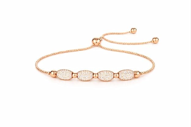 Rose Gold Plated American Diamond Adjustable Bracelet Oval Design Slider Chain for Women And Girls