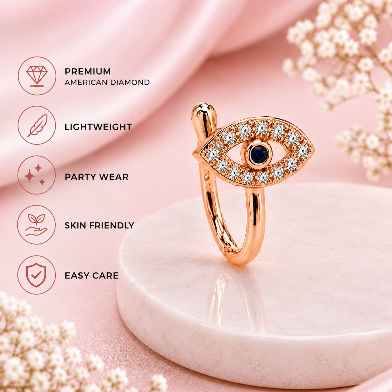 Rose Gold Non-Piercing Evil Eye Nose Pin