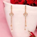 Rose Gold Long Earrings, American Diamond Studded Lightweight Drop Earrings for Women and Girls (rose)