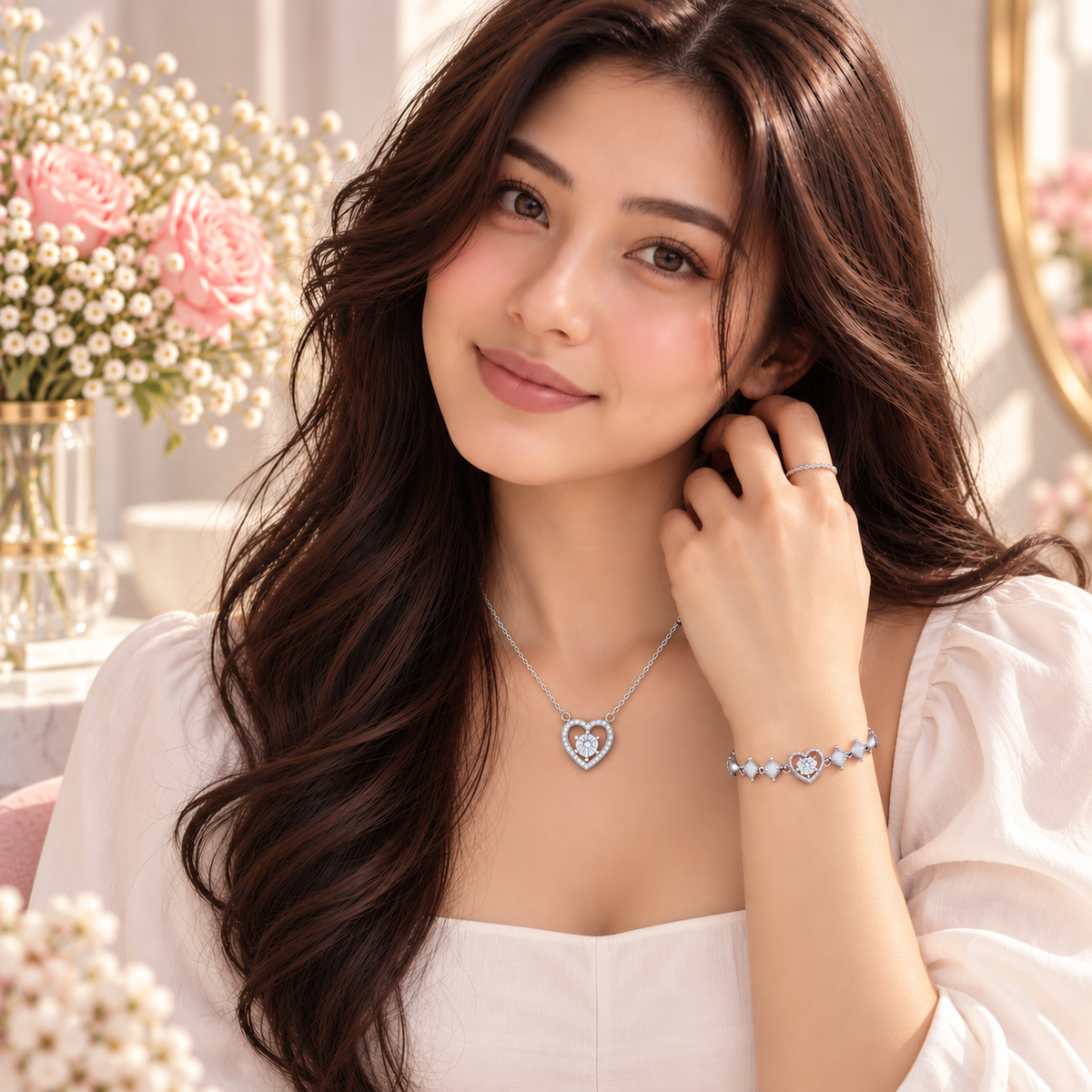 Silver Heart Pendant Necklace & Bracelet