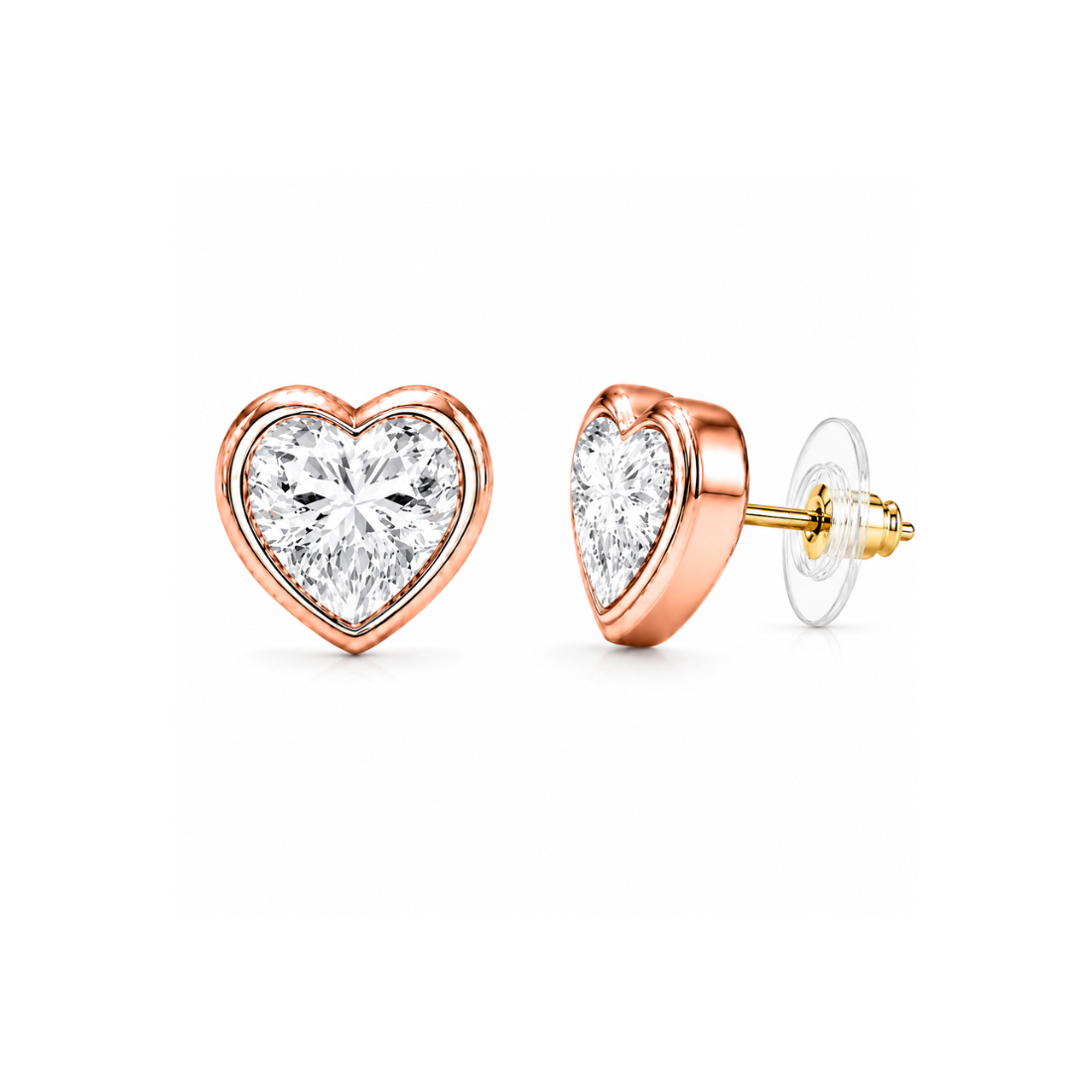Rose Gold Heart Stud Earrings
