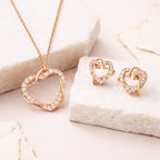 Rose Gold Plated Heart Shape Pendant With Matching Earring