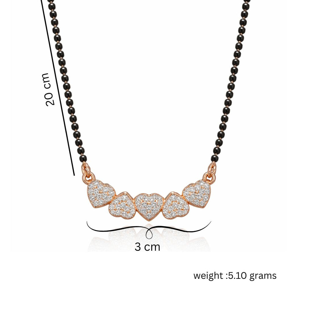 Nilu's Collection Rose Gold Plated Heart Mangalsutra With Black Bead Chain for Women