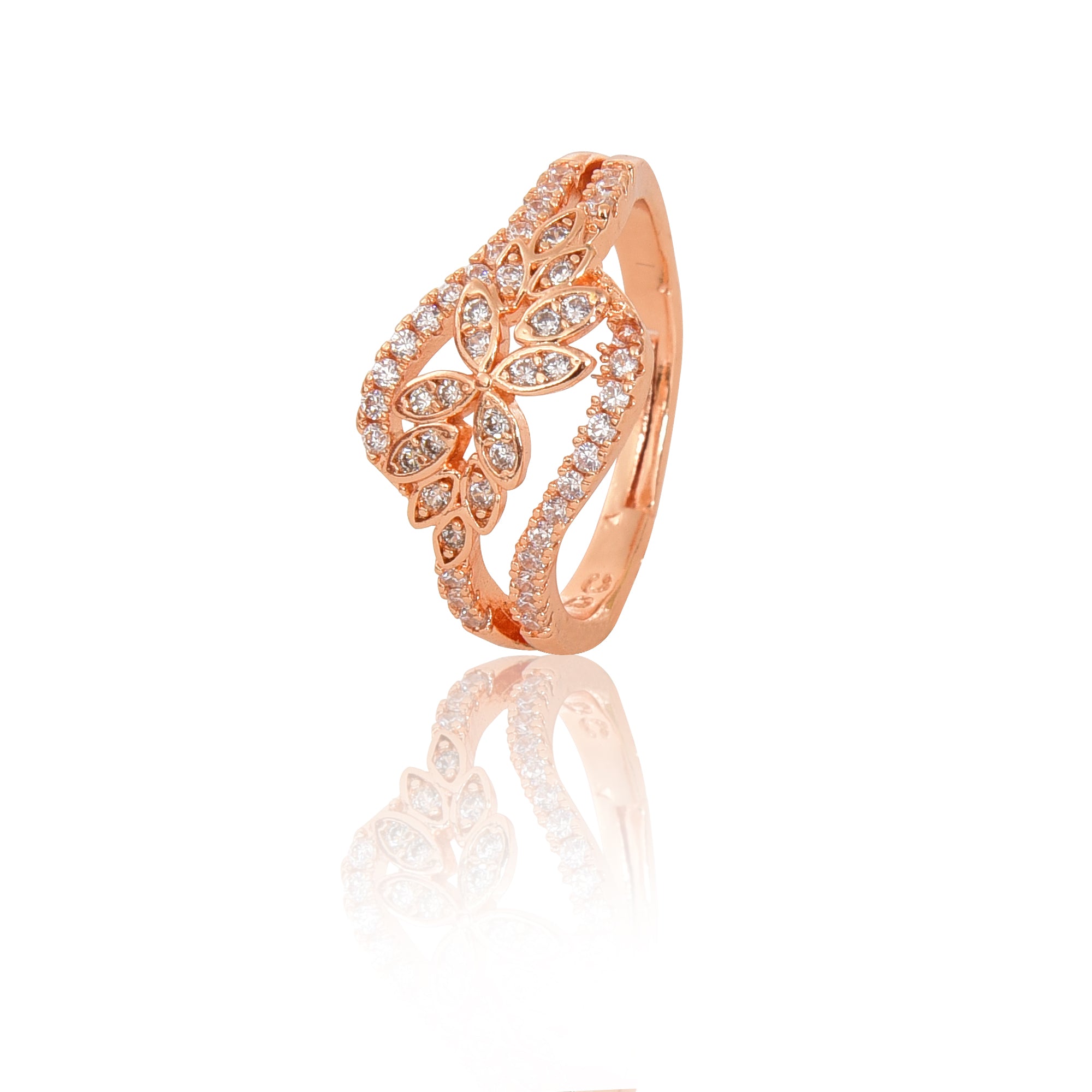 Rose Gold Plated | American Diamond Studded | Adjustable | Finger Ring for Women and Girls, Style 4