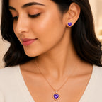 Rose Gold Heart Purple Jewellery Set For Women
