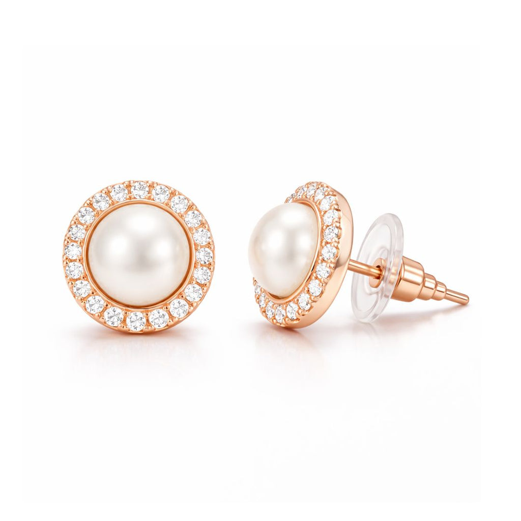 Rose Gold Pearl Stud Earrings