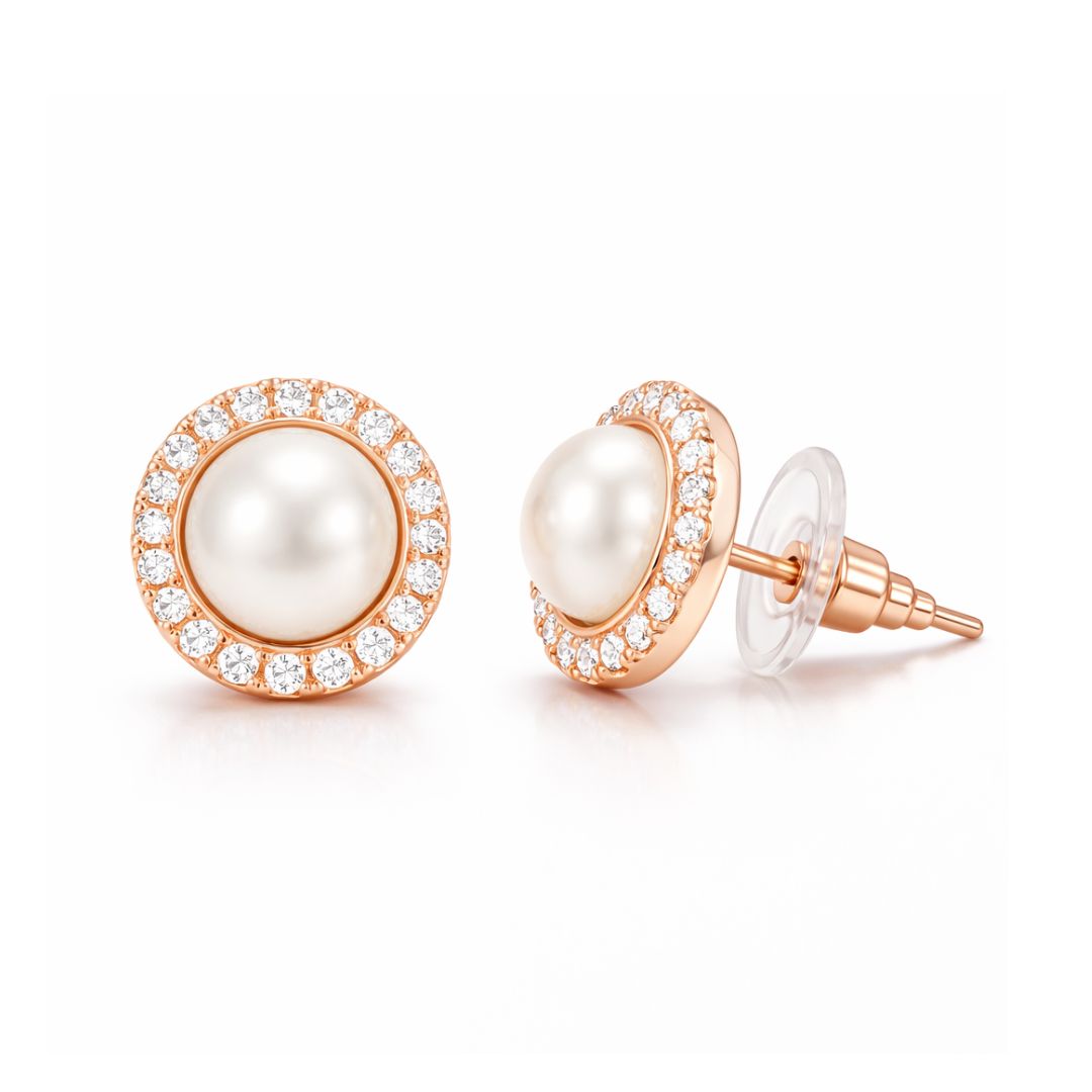 Rose Gold Pearl Stud Earrings