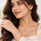 Heart Shaped Necklace, Earrings and Bracelet Jewellery Set for Women