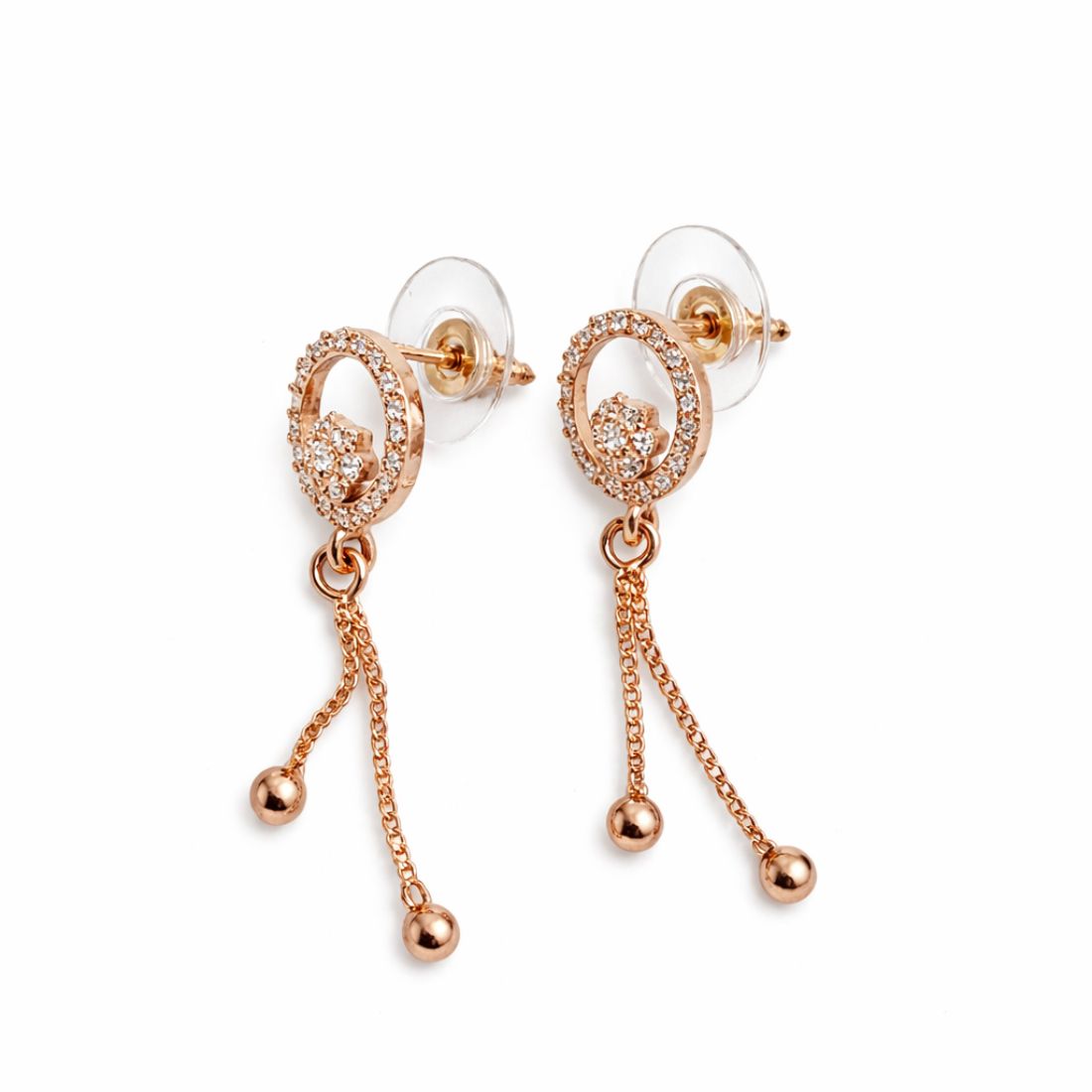 Nilu's Collection Rose Gold Plated American Diamond Drop Earrings for Women And Girls
