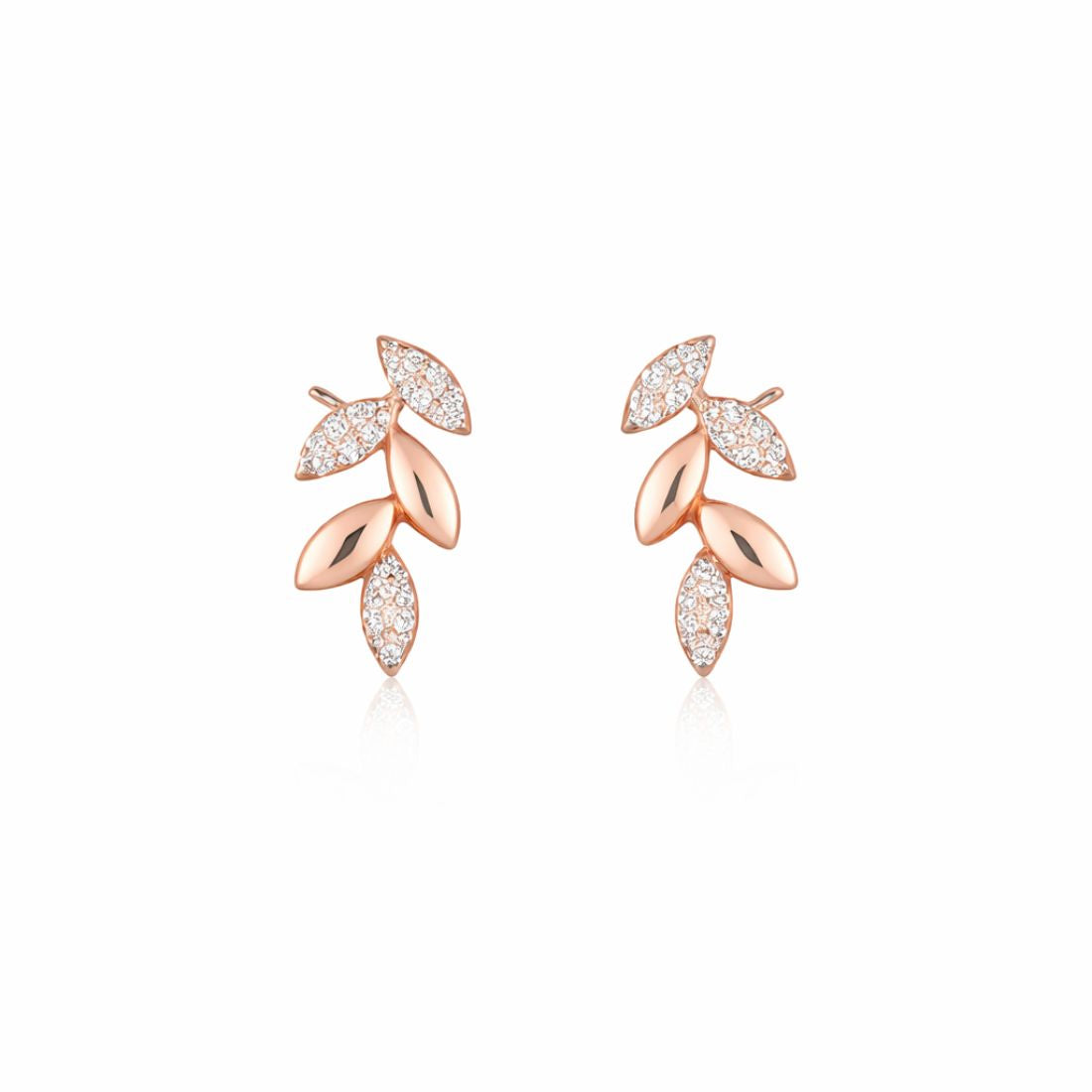 Nilu's Collection Rose Gold Plated American Diamond Leaf Design Necklace Set with Matching Earrings for Women And Girls