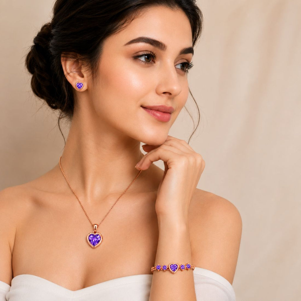 Rose Gold Purple Heart Jewelry Set