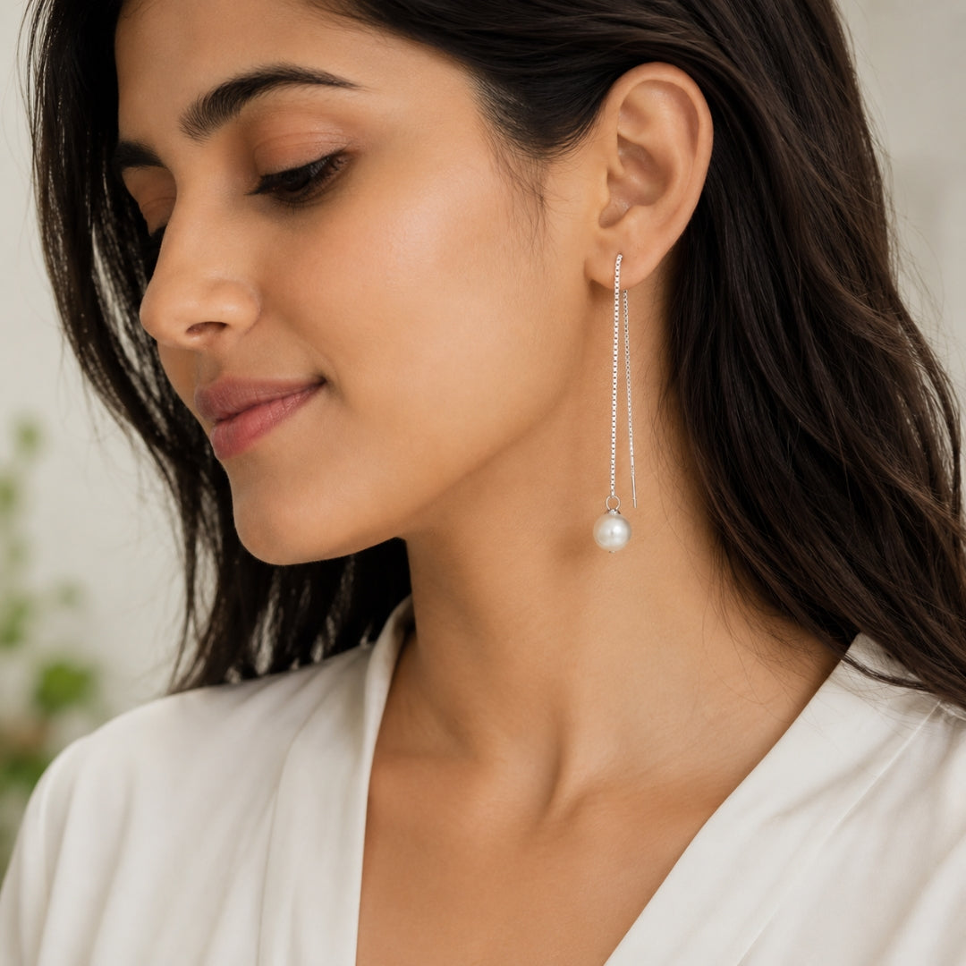 Pearl Tassel Long Drop Earrings