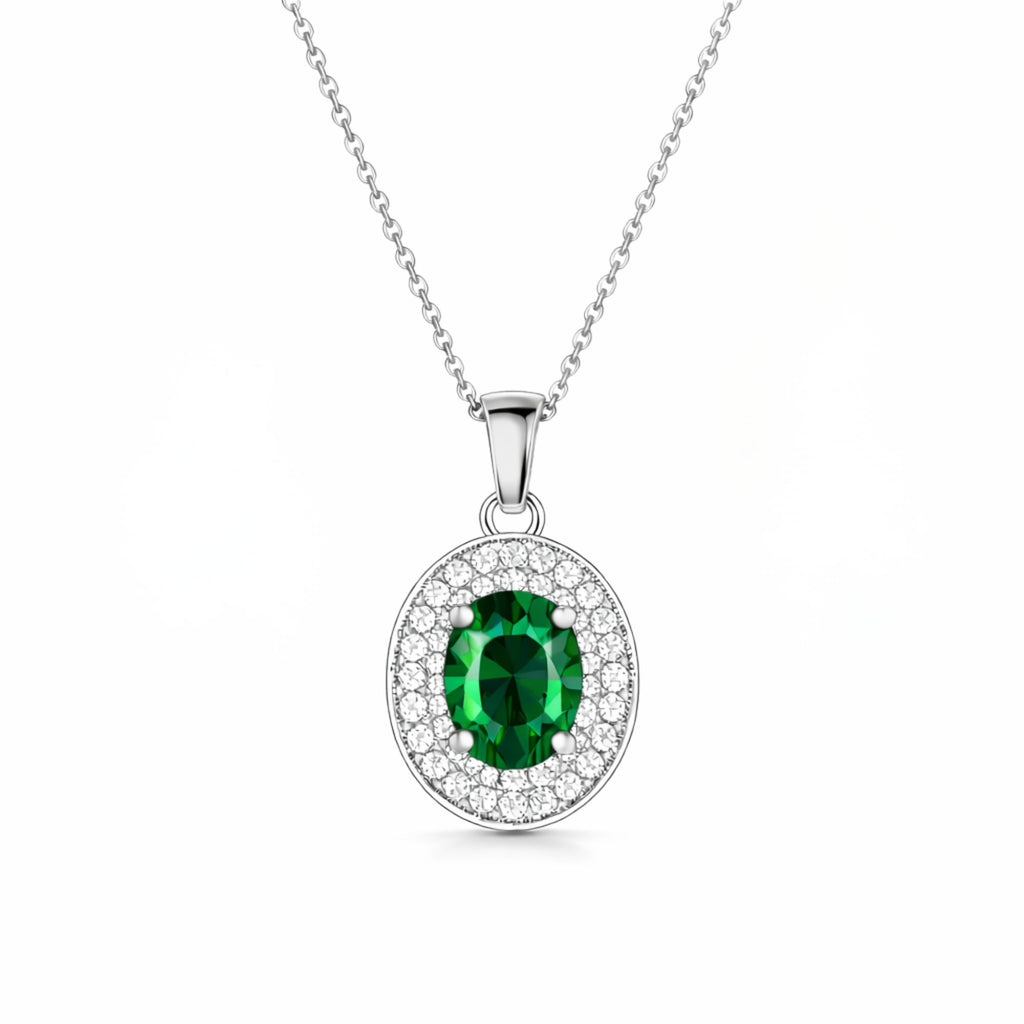 Silver Plated Green Stone Necklace Set