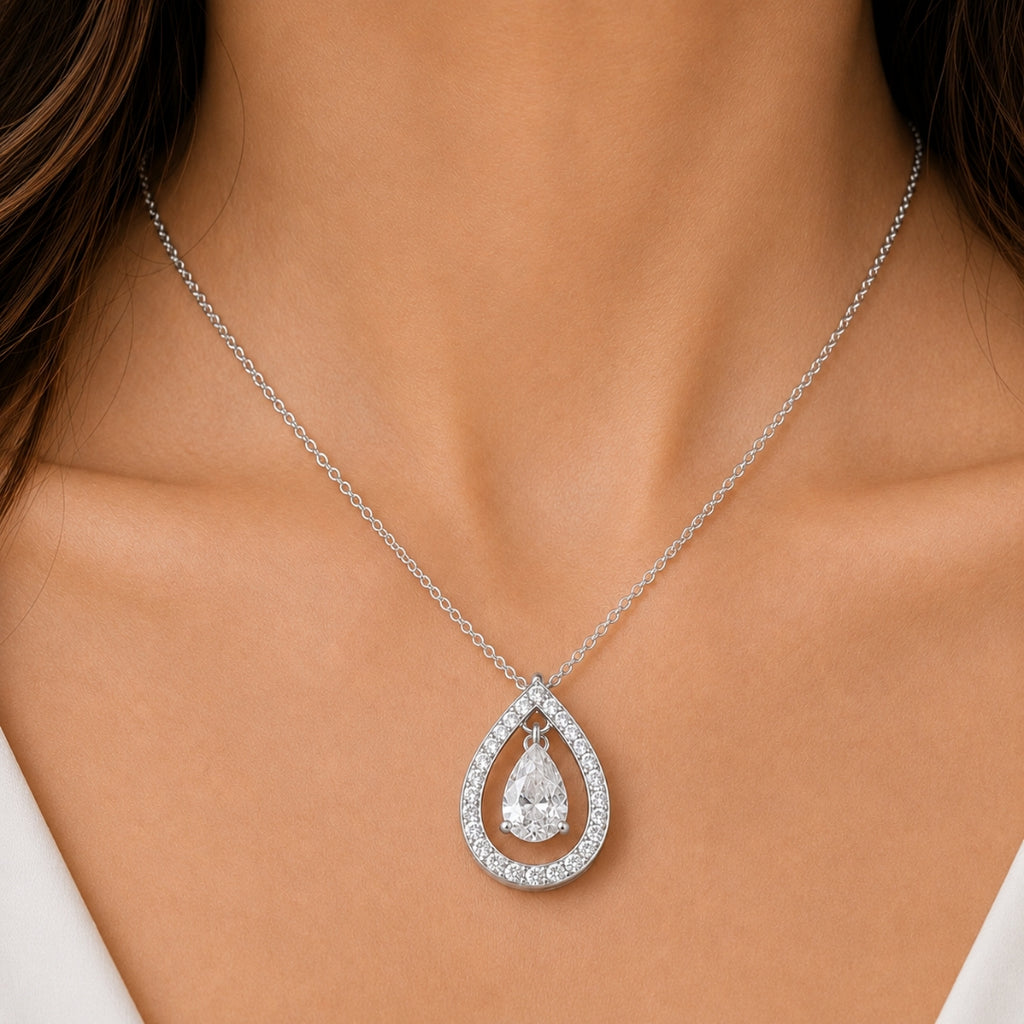 Silver Plated White Cubic Zirconia Studded Pendant for Women