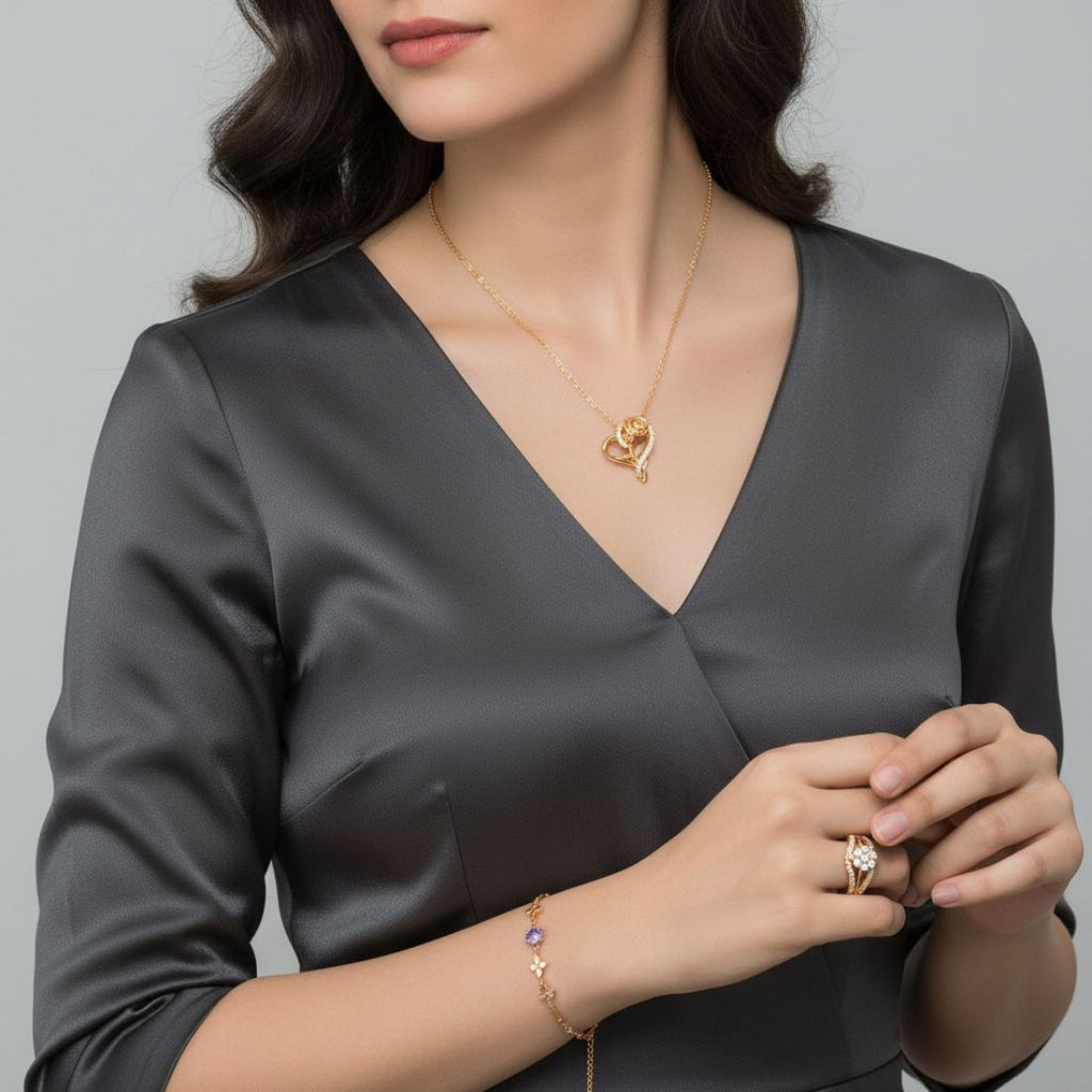 Rose Gold Floral Heart Pendant