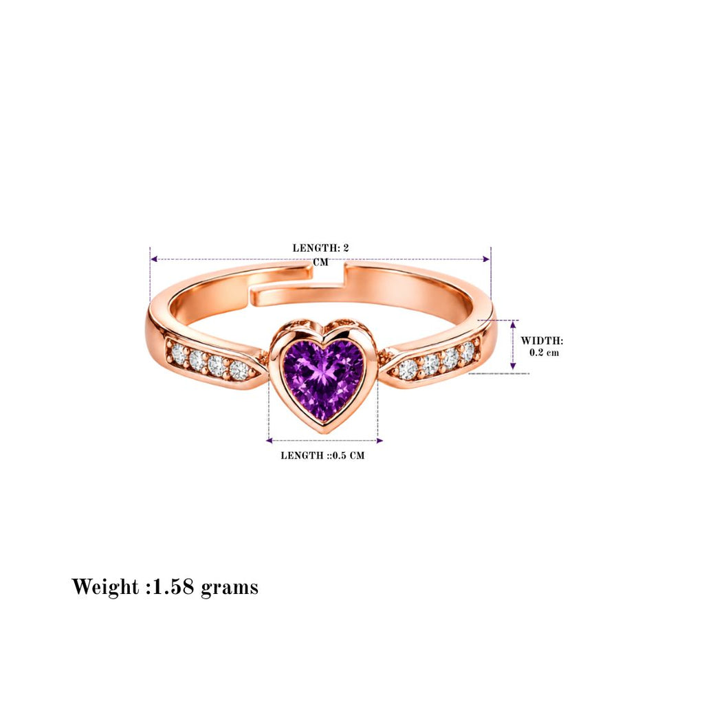 Rose Gold Heart Purple Stone Finger Ring