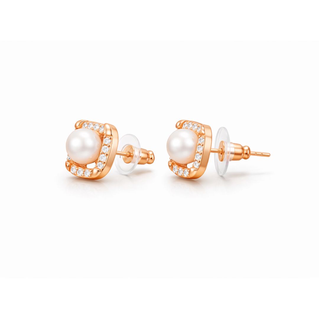 Rose Gold Pearl Stud Earrings