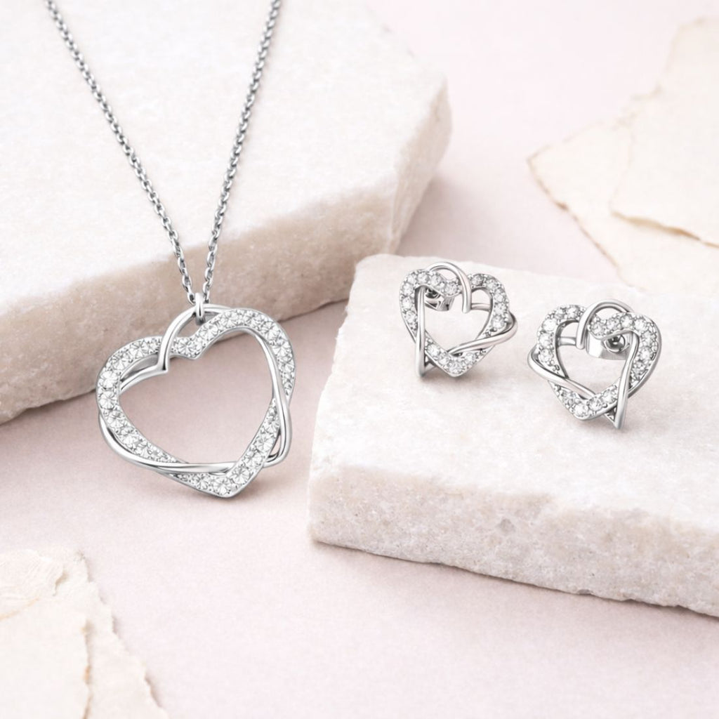 Silver Heart Pendant With Matching Earrings