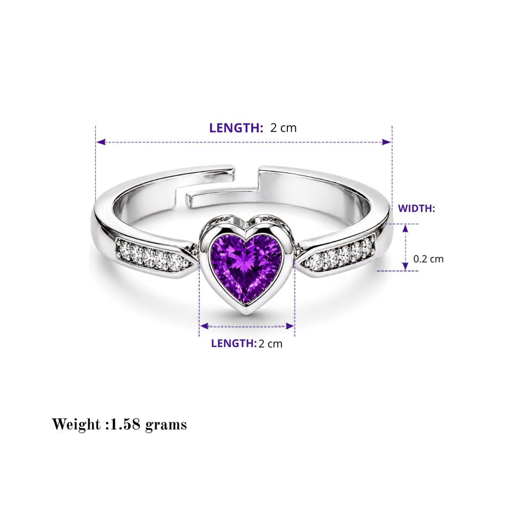 Silver Heart Purple Stone Finger Ring