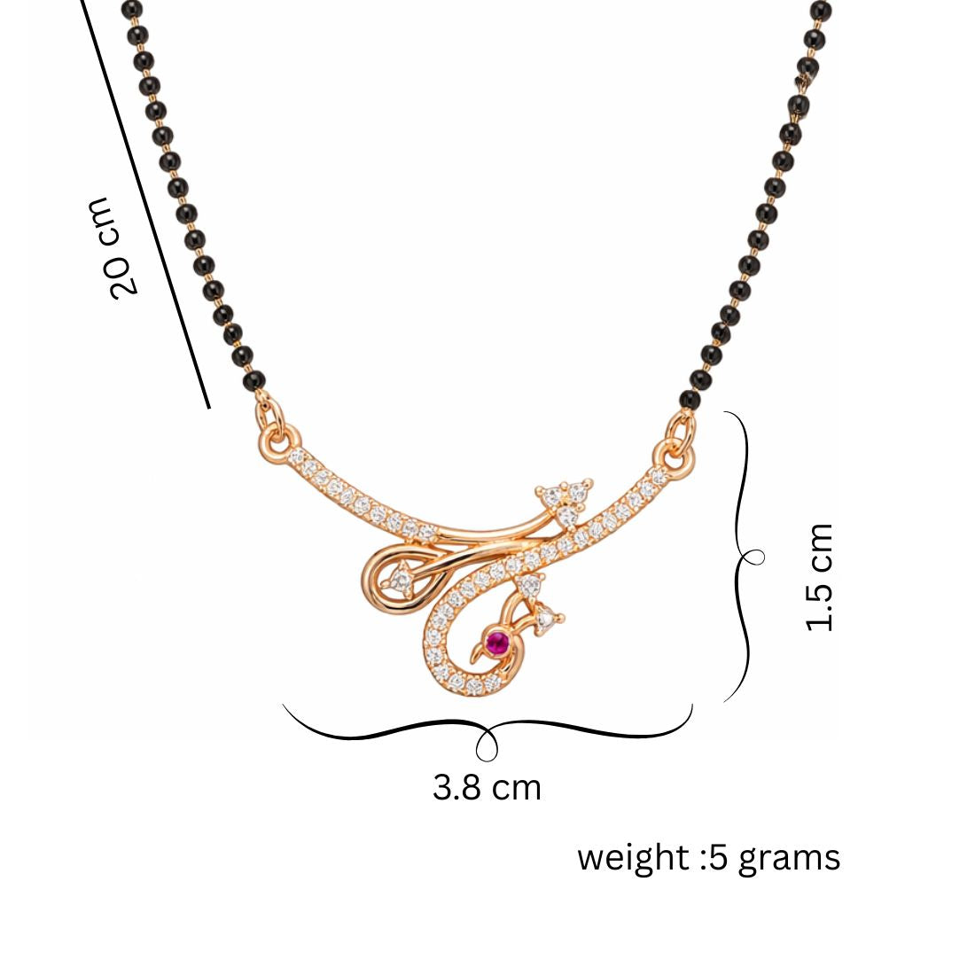 Nilu's Collection Rose Gold Plated Peacock Mangalsutra With Black Bead Chain for Women