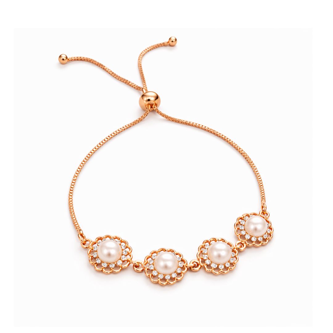 Rose Gold Pearl Floral Adjustable Bracelet