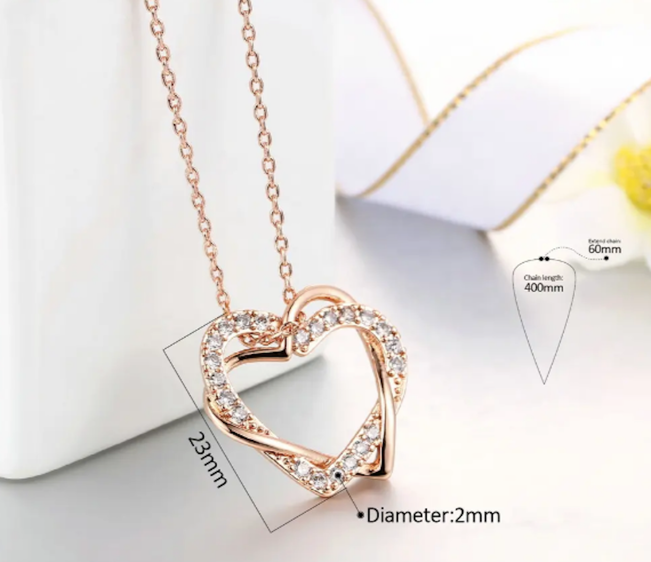Rose Gold Heart Pendant Necklace with Sparkling Crystals For Girls