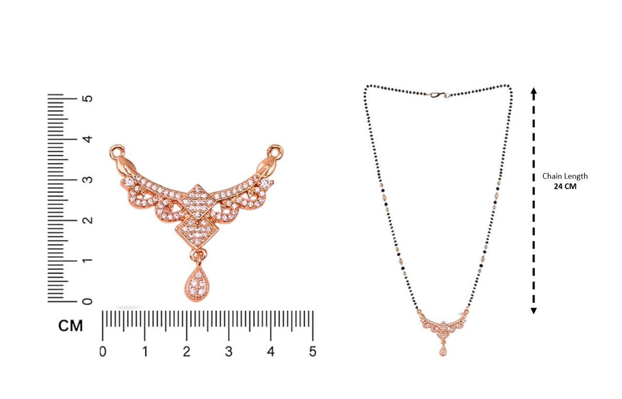 American Diamond Rose Gold Plated Floral Mangalsutra Pendant for Girls and Women (With Chain) | Karwachauth| Function