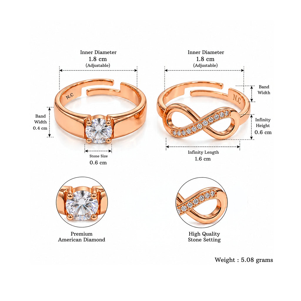 Rose Gold Infinity Love Couple Rings for Women & Men