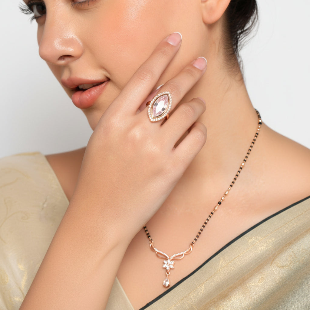 Rose Gold Mangalsutra Ring Set For Women