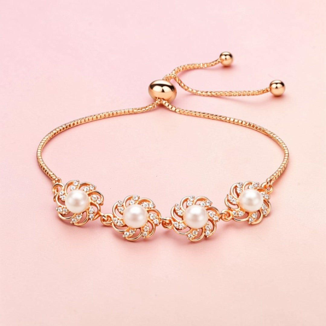 Rose Gold Floral Pearl Bracelet