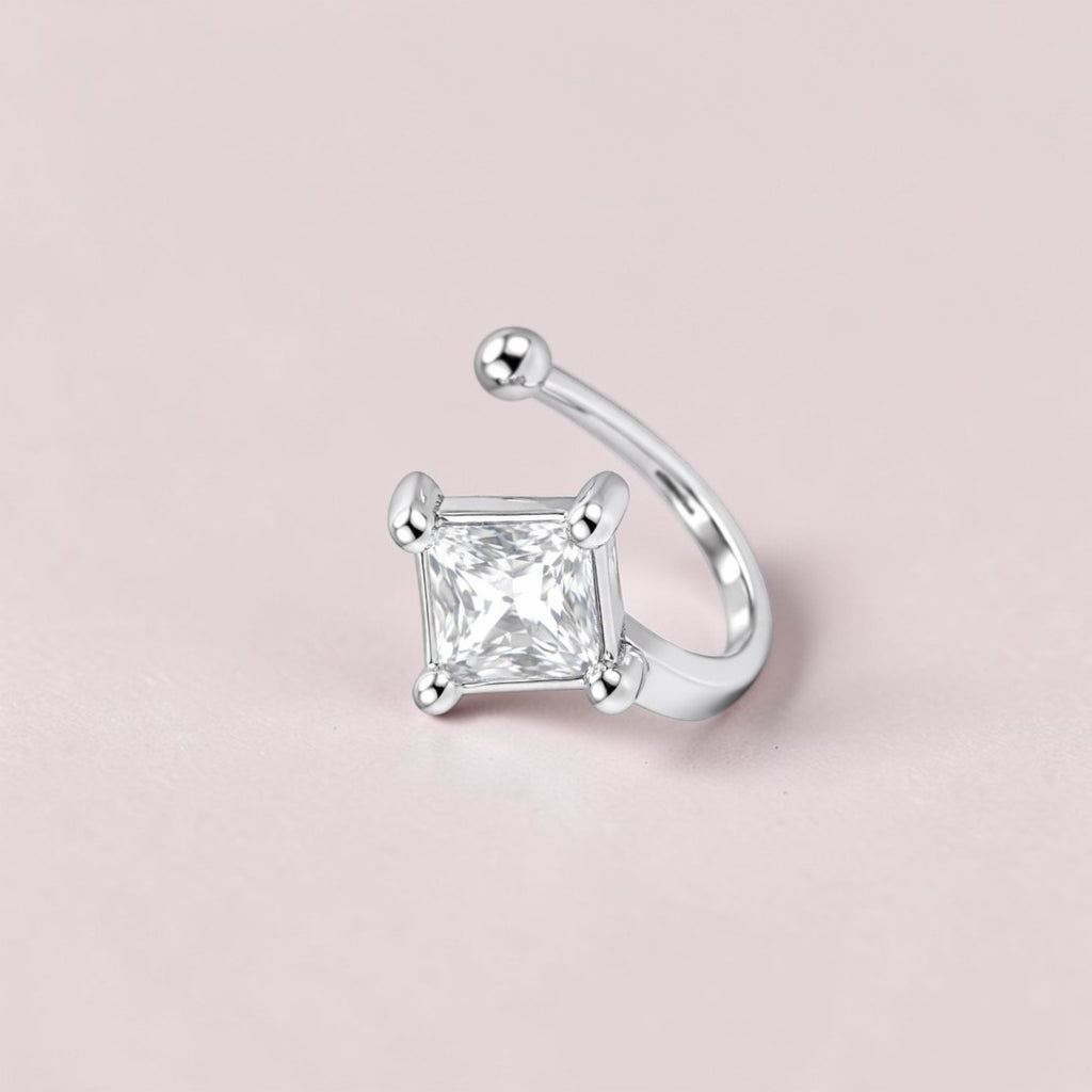 Silver Plated Square Cut American Diamond Non-Piercing Nose Pin