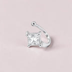 Silver Plated Square Cut American Diamond Non-Piercing Nose Pin