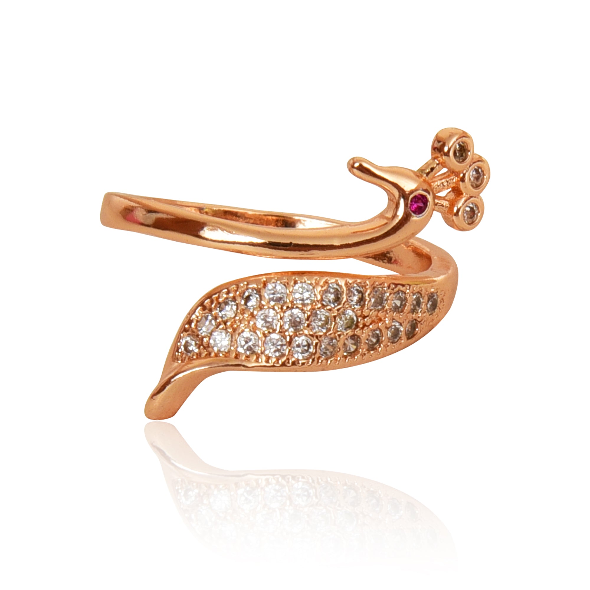 Rose Gold Plated | American Diamond Studded | Adjustable | Finger Ring for Women and Girls, Style 5