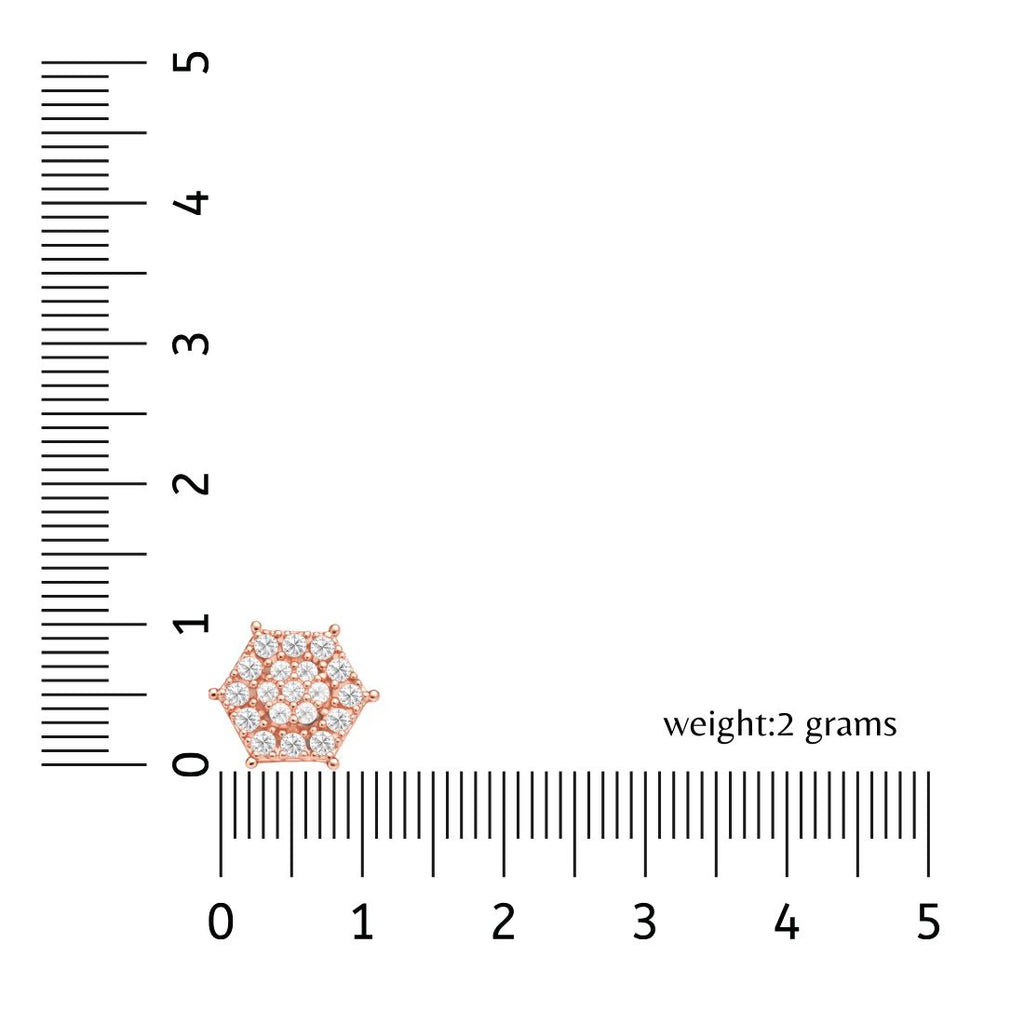 Nilu's Collection Rose Gold Plated American Diamond Hexagon Stud Earrings For Women And Girls