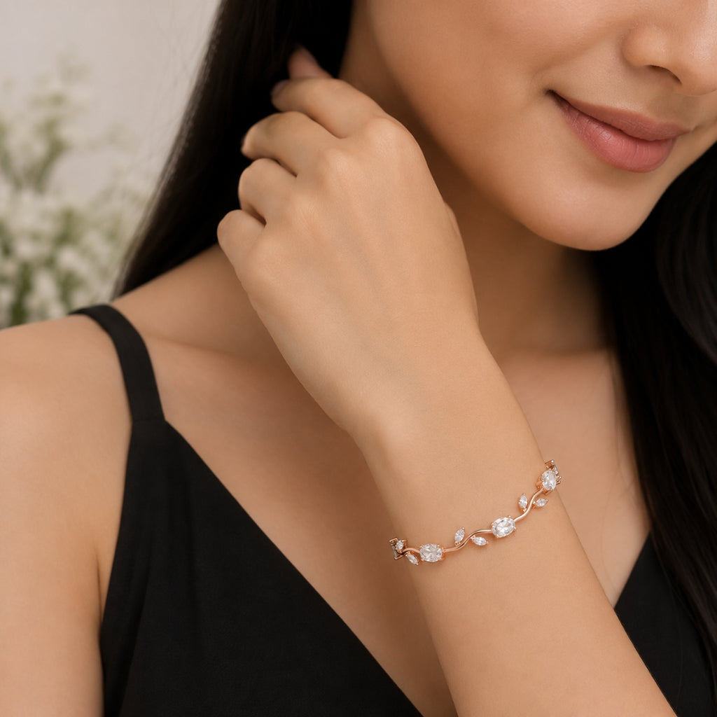 Rose Gold Plated Tulip Floral Bracelet | Bracelet Size :2.4-2.6 |