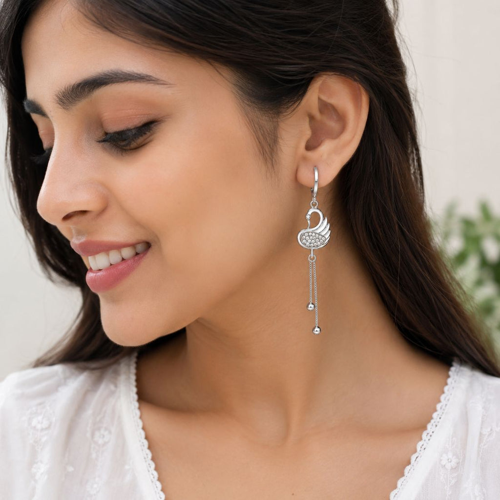 Silver Swan Dangle Earrings For Women