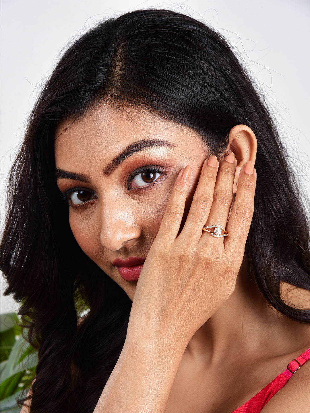 Rose Gold Plated | American Diamond Studded | Adjustable | Ring for Women and Girls